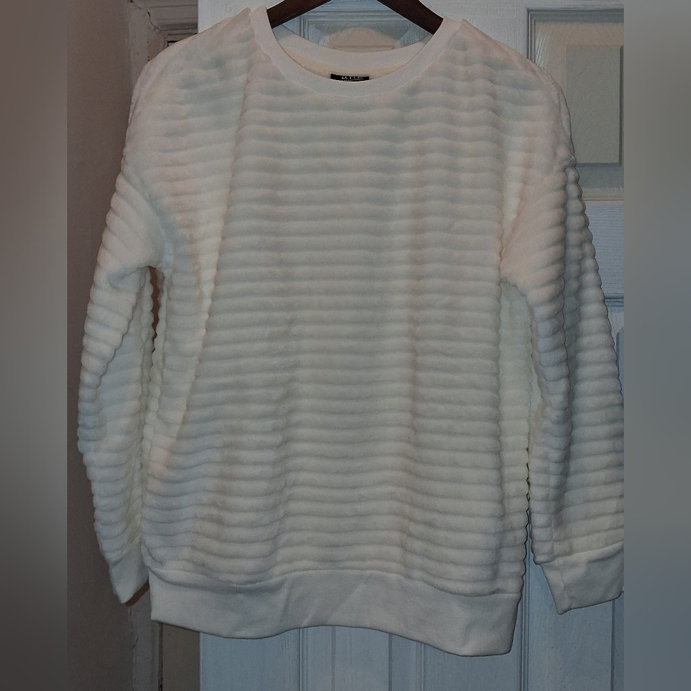 a.n.a Cream Textured Plush Crewneck Sweater